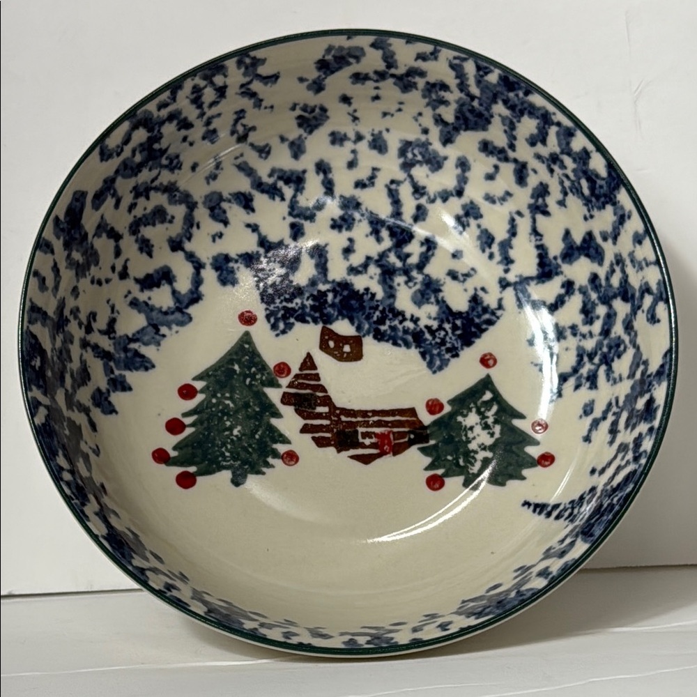 Festive Ceramic Bowl with Cabin and Trees‎